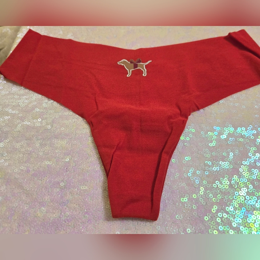 5/$40🛍  Victoria's Secret PINK No Show Red Cute Dog 🐕 Thong NWOT